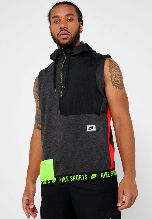 Original Men's Nike Therma Hooded Sleeveless PX Training Hoodie Grey CD5716 010 Size Extra Large