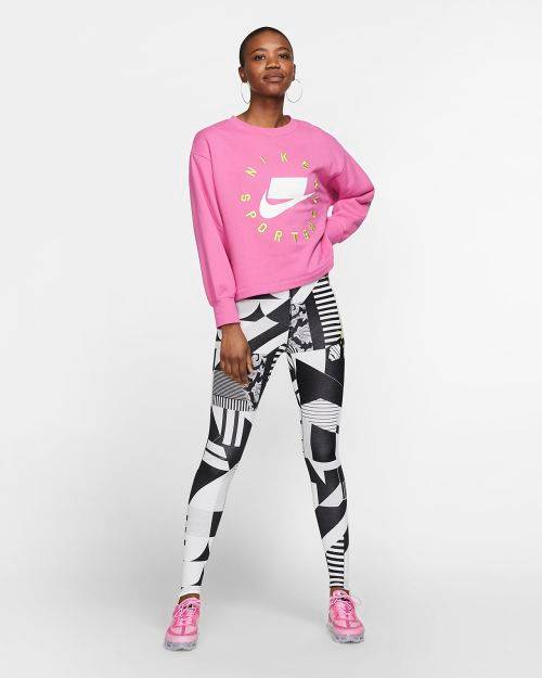 Original Women's NIKE Sportswear NSW French Terry Crew PINK AR3052 623 Size Medium