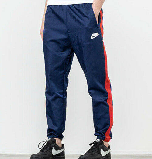 NIKE MEN'S Sportswear Track Pants Loose Fit Blue Red Stripe AR1628 492 Size Large