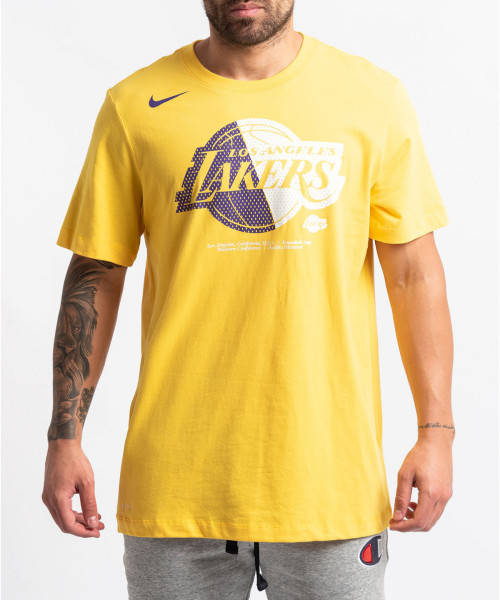 NIKE Men's NBA Los Angeles Lakers Dri-FIT Tee Shirt Sunrise Yellow AT0421 741 Size Large