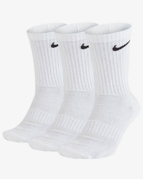 NIKE Unisex Everyday Cushioned Training Crew Socks (3 Pairs) White SX7664 100 Size UK 8-11