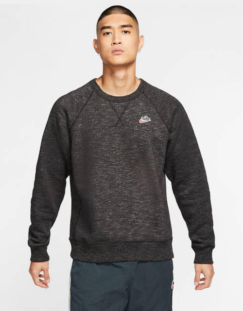 NIKE Men's Heritage Crew Warm  (STD FIT)Sweatshirt Black/Grey CN9681 011 Size Medium