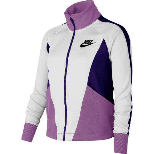 Nike GIRL's Sportswear HERITAGE Big Girl Full Zip Jacket Top White/Purple CJ7424 101 Size Medium