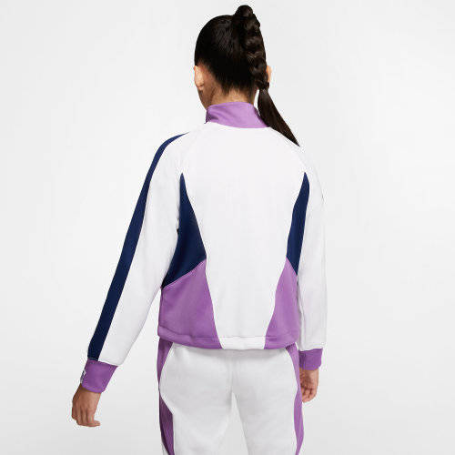 Nike GIRL's Sportswear HERITAGE Big Girl Full Zip Jacket Top White/Purple CJ7424 101 Size Medium