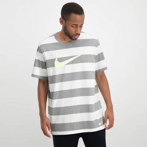 NIKE Men's Sportswear Swoosh Striped Tee Shirt Particle Grey/White (STD FIT) CQ5196 073 Size Medium