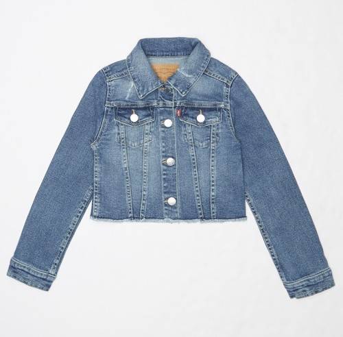LEVI'S YOUNG GIRLS DENIM TRUCKER CROPPED JACKET BLUE 37426 0046 Size 5-6 Year's