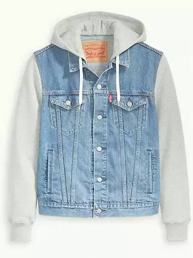 LEVI'S Men's HYBRID HOODED TRUCKER JACKET Lite Light Wash 74513 0003 Size Medium
