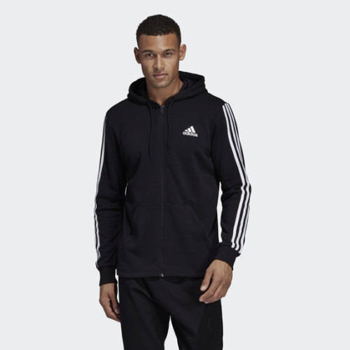 adidas Men's MUST HAVES 3-STRIPES FRENCH TERRY HOODIE Black DT9896 Size Large