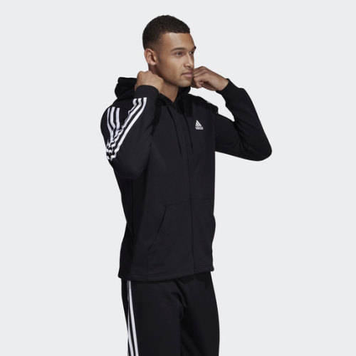 adidas Men's MUST HAVES 3-STRIPES FRENCH TERRY HOODIE Black DT9896 Size Large