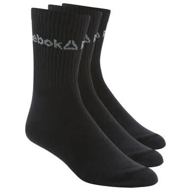 Reebok Unisex Active Crew Socks Three Pairs Black DU2971 Size UK 8.5- 11