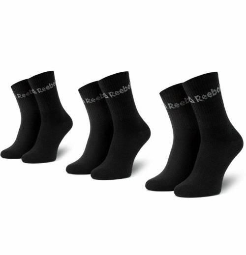Reebok Unisex Active Crew Socks Three Pairs Black DU2971 Size UK 8.5- 11