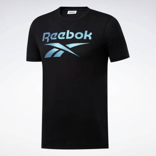 Reebok Men's Graphic Series Reebok Stacked Tee Black/ Silver FS6106 Size Medium