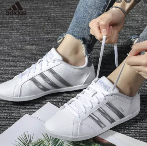adidas Women`s VS CONEO QT White / Matte Silver DB0135 Size UK 9.5 (SA 9.5)