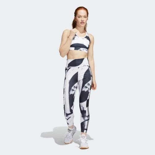 adidas Women`s AEROREADY DESIGNED TO MOVE GRAPHIC HIGH-WAIST TIGHTS Black/ White HD6891 Size Medium