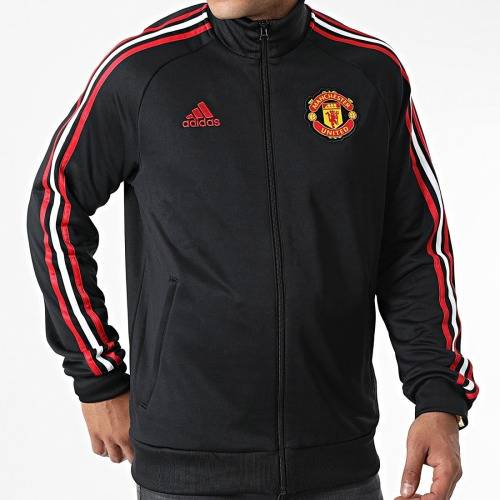 adidas Men`s MANCHESTER UNITED 3-STRIPES TRACK TOP BLACK HE6671 Size XXL