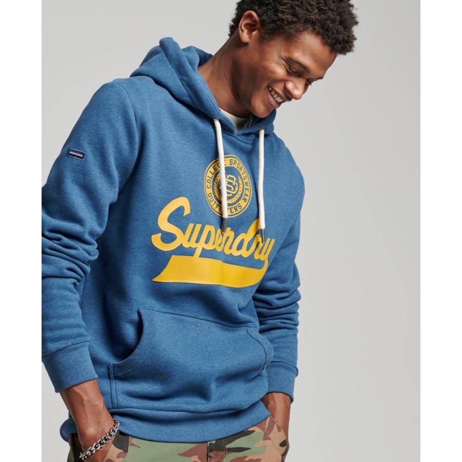 Superdry Men`s SCRIPT STYLE COLLEGIATE HOODIE BLUE M2011386A Size Medium