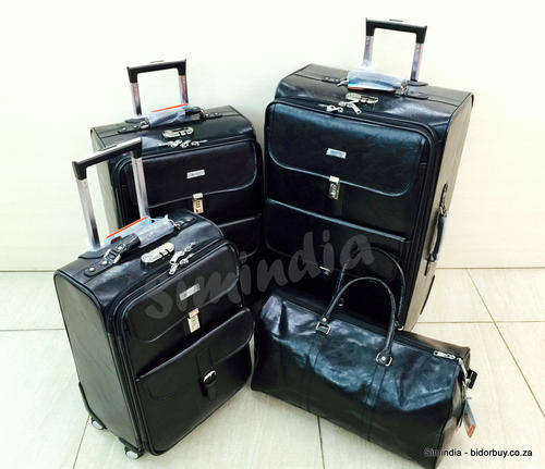 Set of 3 Suitcases & 1 Duffle Bag with Universal Wheels - High Grade PU Leather - Black