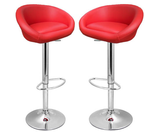 Set of 2 Red Faux Leather Cup Breakfast Kitchen Bar Stool