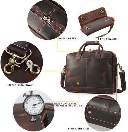 **BARGAIN + LOCAL** Genuine Leather Briefcase Crazy Horse Leather 15.6 " Laptop Briefcase For men