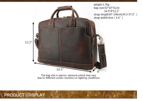 **BARGAIN + LOCAL** Genuine Leather Briefcase Crazy Horse Leather 15.6 " Laptop Briefcase For men