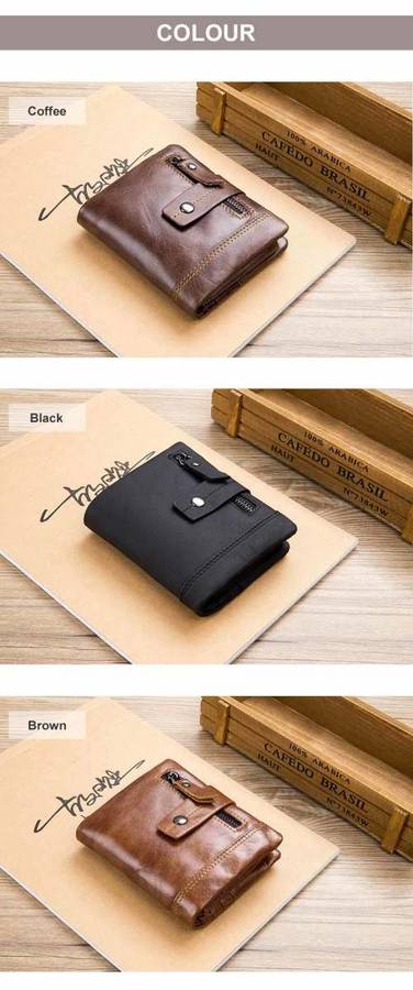 BULL CAPTAIN wallet men genuine leather vertical card package buckle (BLACK) (QB04)