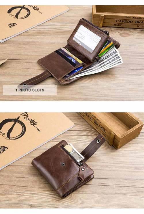 BULL CAPTAIN wallet men genuine leather vertical card package buckle (BROWN ) (QB04)