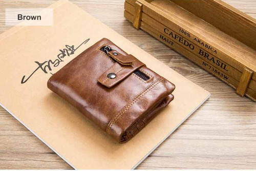BULL CAPTAIN wallet men genuine leather vertical card package buckle (BROWN ) (QB04)