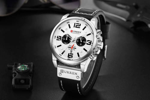 CURREN Genuine Leather Mens Watches Top Luxury Brand Waterproof Sport Wrist Watch Chronograph Quartz