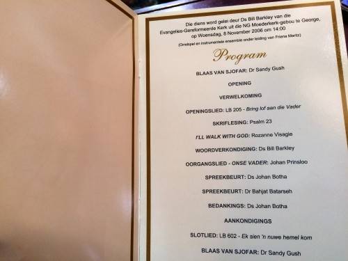 PW - DIRK EN JOHANNA DE VILLIERS (SIGNED BY PW BOTHA) plus  programme for Mr Botha's memorial