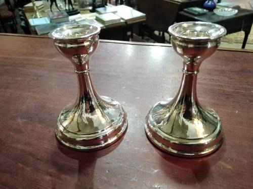 PAIR STERLING SILVER CANDLESTICKS B'HAM 1954