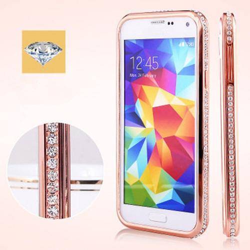 Diamond Crystal Rhinestone Bling Metal Frame Bumper Case for Samsung Galaxy S5 I9600 (Rose Gold)
