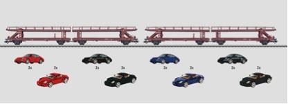 Marklin HO 47125 - 02 - Set with Automobile Transport Car and 8 diecast Porsche models