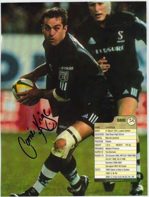 Authentic Corne Krige Autograph