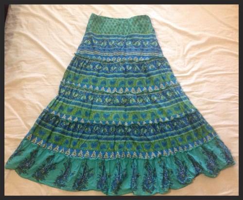 Ladies Green & Blue Gypsy Long Skirt Size 32