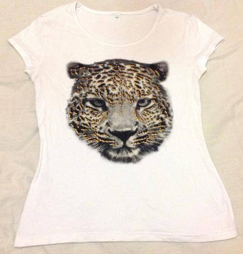 Sale Ladies White T-Shirt with Animal Print Size Small