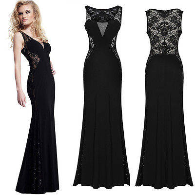 Ladies Black Lace Fishtail Dress Size Large/ X- Large