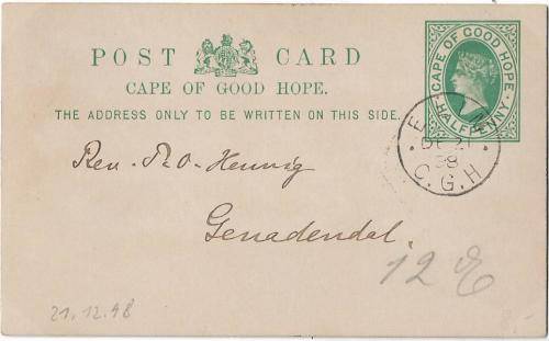 ELIM 1898 to GENADENDAL corespondence between missionaries