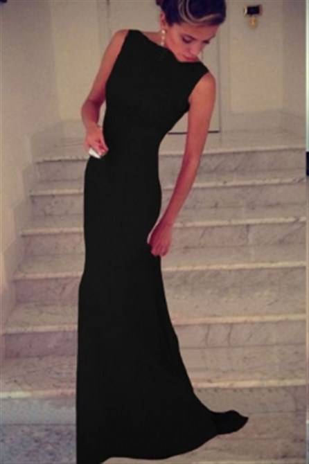 In Stock - Black Stunning Silhouette Evening Train Dress - L