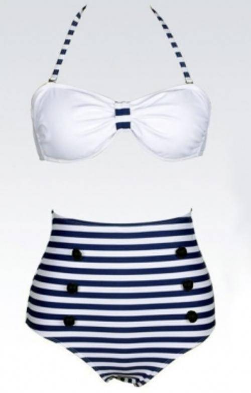 SALE!!! In Stock - Vintage Nautical High Waist Bikini - L