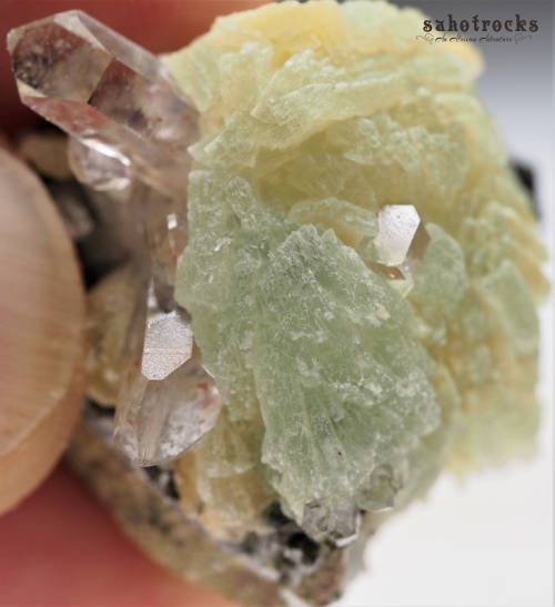 Epidote Prehnite, Quartz Crystal - Gobobosep Brandberg, Namibia