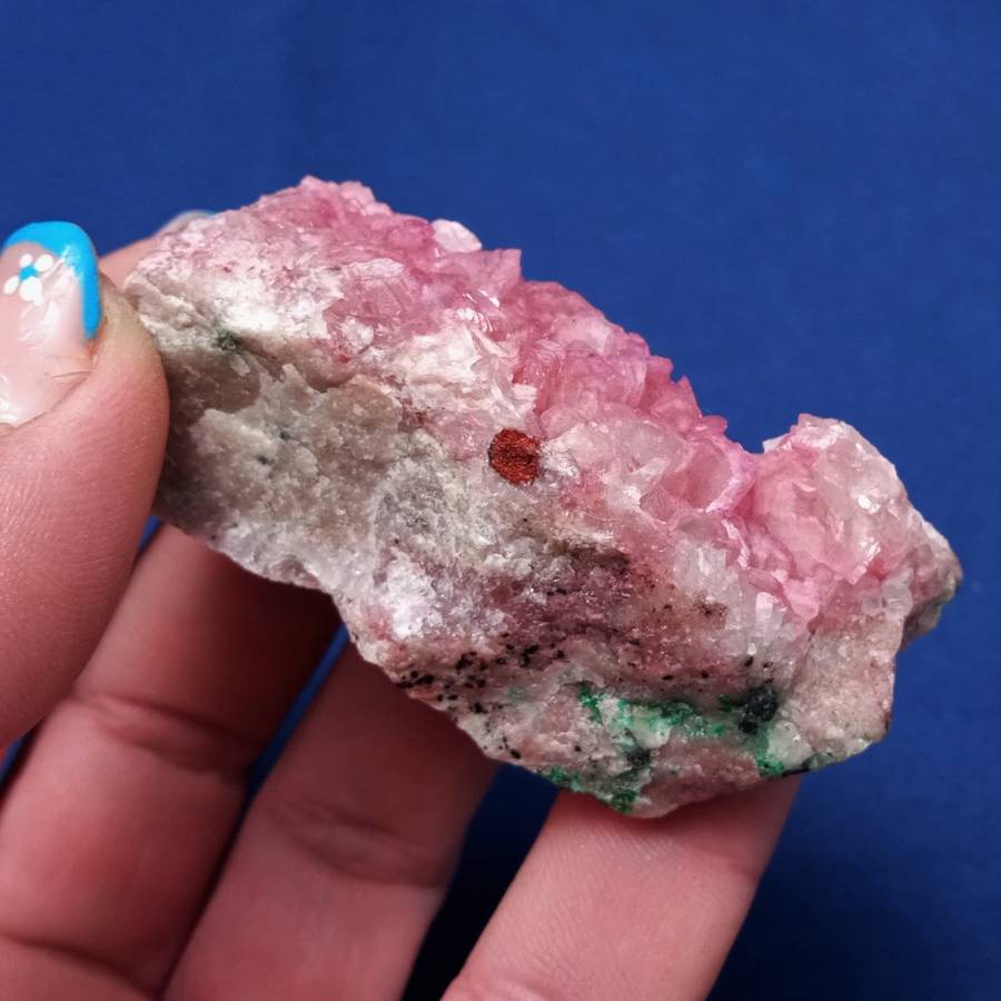 Cobaltoan calcite, gemmy guava, Malachite, Goethite? - Mashaba West, Congo 65 grams