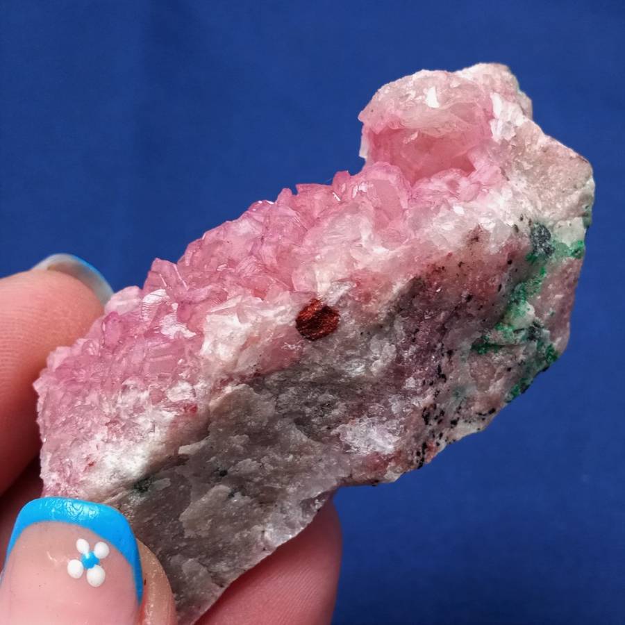 Cobaltoan calcite, gemmy guava, Malachite, Goethite? - Mashaba West, Congo 65 grams