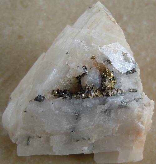 Katanga region chalcopyrite and carrolite crystals on calcite crystal matrix-drc-82g