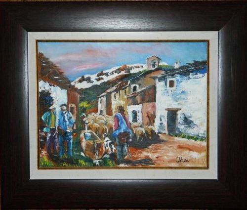 Tending the Sheep- by Thea 580x480mm framed.