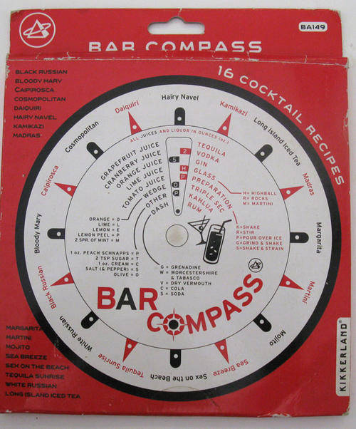 BAR COMPASS ~ ALMOST NEW ~ 16 COCKTAIL RECIPES