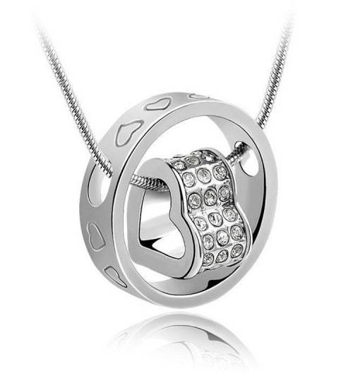 ***18K WHITE GOLD PLATED HEART & RING ~ WITH SWAROVSKI ELEMENTS***