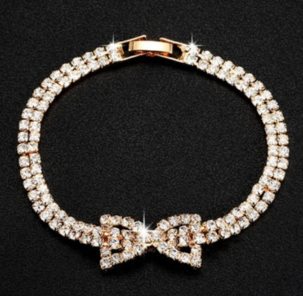 ***SIMULATED DIAMOND BOW BRACELET ~ YELLOW GOLD PLATED ~***