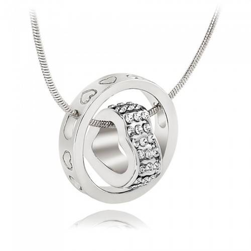 ***18K WHITE GOLD PLATED NECKLACE ~ HEART & RING~ With Swarovski Elements***