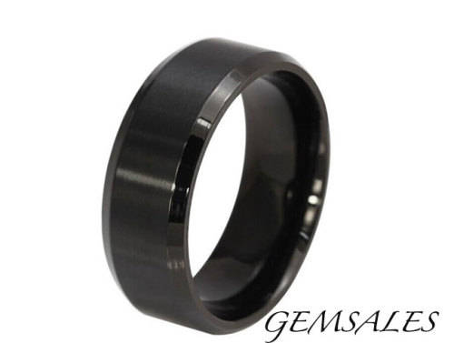 ***MEN'S BLACK TITANIUM RING BEVELED EDGE 8mm WIDE RING ~ AVAILABLE SIZES - 7 / 8 / 9 / 10