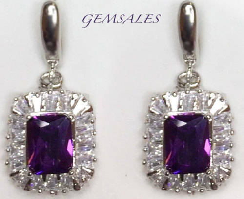 *SPECTACULAR* ***EMERALD CUT AMETHYST & BAGUETTE CZ EARRINGS***